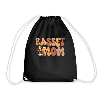 Basset Hound Groovy Basset Mom - Drawstring Bag - black - Front