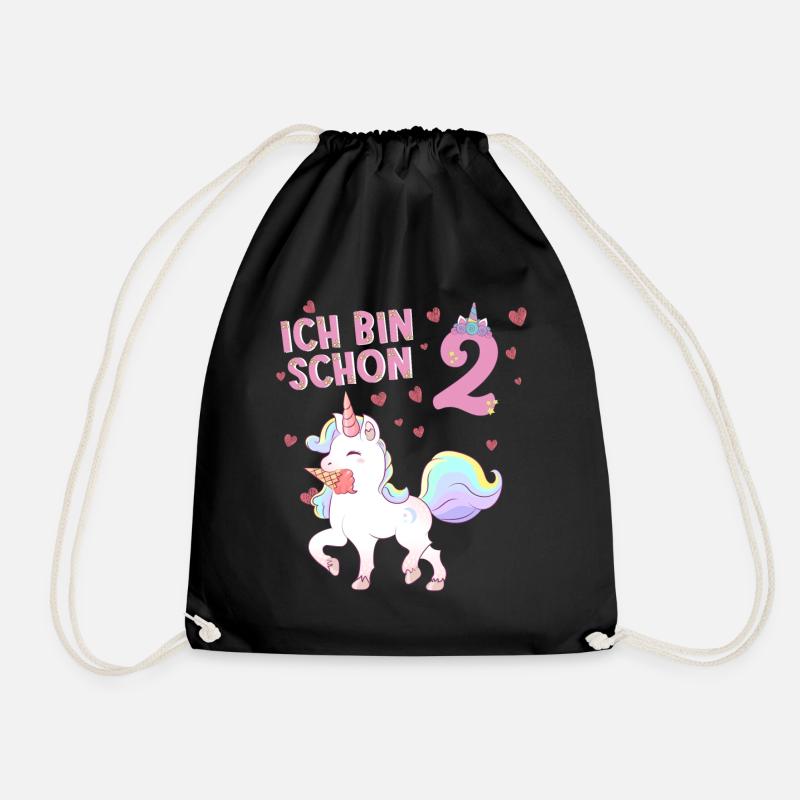 ich bin schon 2 Einhorn  - Turnbeutel - Schwarz