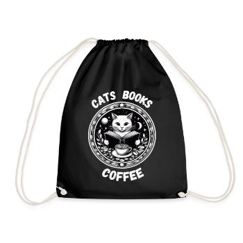 Cats, Books, Coffee, Relaxing, Cats, Mom, Reading - Drawstring Bag - black - Front