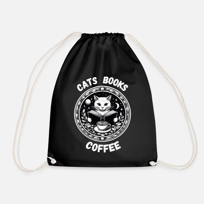 Katzen Bücher Kaffee Entspannen Katzen Mama Lesen - Turnbeutel - Schwarz