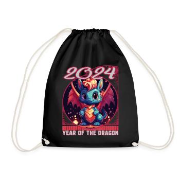 Chines New Year of Dragon Vibrant Cartoon Dragon - Drawstring Bag - black - Front