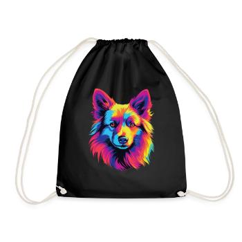 Wasserfarben Farbenfroher Islandhund - Turnbeutel - Schwarz - Vorne