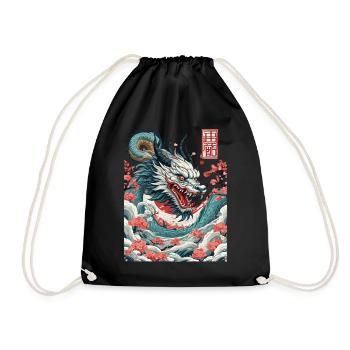 Japanischer Drache Tattoo Aesthetic Streetwear - Turnbeutel - Schwarz - Vorne