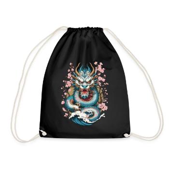 Japanese Dragon Tattoo Aesthetic Streetwear - Drawstring Bag - black - Front