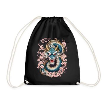 Japanese Dragon Design Aesthetic Streetwear - Drawstring Bag - black - Front