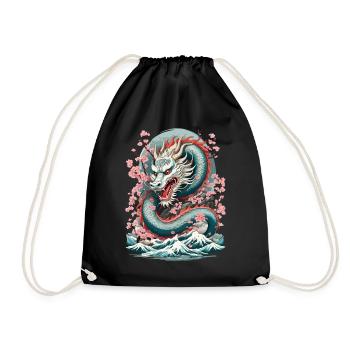 Japanischer Drache Tattoo Aesthetic Streetwear - Turnbeutel - Schwarz - Vorne