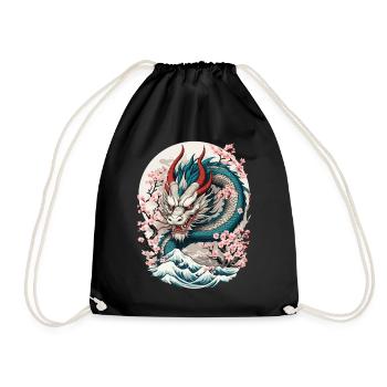 Japanese Dragon Cherry Blossom Tattoo Design - Drawstring Bag - black - Front