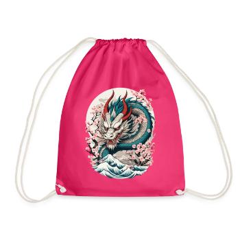 Japanischer Drache Kirschblüten Tattoo Design - Turnbeutel - Fuchsia - Vorne