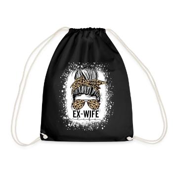 Ex Wife Funny Divorce Messy Bun Leopard Bandana - Drawstring Bag - black - Front