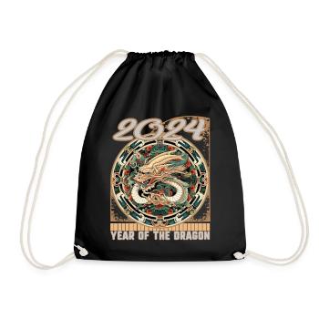 Mandala-inspirierter Drachenkreis 2024 Chinesisch Neu - Turnbeutel - Schwarz - Vorne