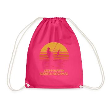 Casting, waiting, cranking again, anglers, fishermen - Drawstring Bag - fuchsia - Front