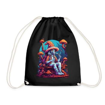 Alien Forest Mushrooms Psychedelic Goa Trance - Drawstring Bag - black - Front