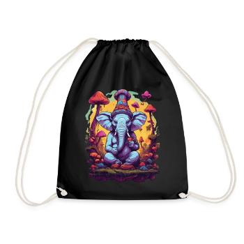 Elephant Psychedelic Art Music Festival Colors - Drawstring Bag - black - Front
