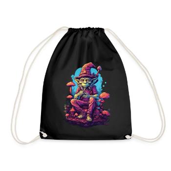 Alien Psychedelic Art Forest Mushrooms Music - Drawstring Bag - black - Front