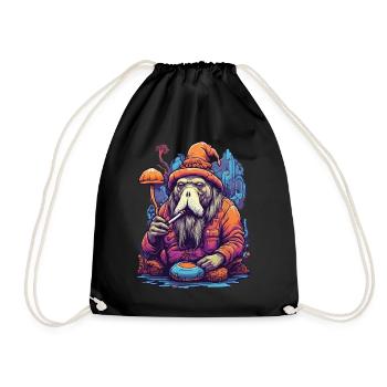 Walrus Psychedelic Art Forest Mushrooms Music Festival - Drawstring Bag - black - Front