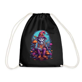 Goblin Psychedelic Art Woodland Mushrooms Music Festival - Drawstring Bag - black - Front