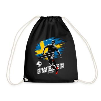Schwedischer Fußballspieler mit Flagge - Turnbeutel - Schwarz - Vorne