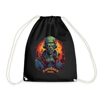 ZOMBIE DJ LISTINING TO MUSIC, HALLOWEEN HORROR - Drawstring Bag - black - Front