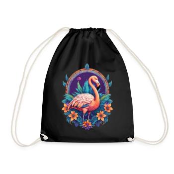 Flamingo Spiritual Mandala Design - Drawstring Bag - black - Front