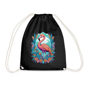 Flamingo Spirit Tier Mandala Traumfänger Design - Turnbeutel - Schwarz - Vorne