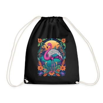 Africa Flamingo Spiritual Mandala Design - Drawstring Bag - black - Front
