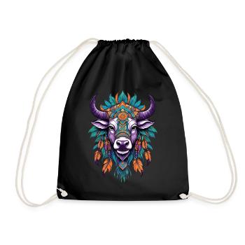 Cow Spiritual Mandala Design - Drawstring Bag - black - Front