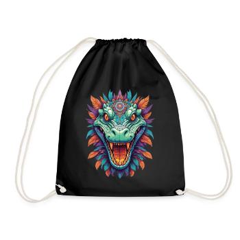 Krokodil Mandala Tiergeist Traumfänger Design - Turnbeutel - Schwarz - Vorne
