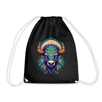 Bison Bull Dream Catcher Mandala Design - Drawstring Bag - black - Front