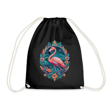 Flamingo Dream Catcher Feather Headdress Mandala Design - Drawstring Bag - black - Front