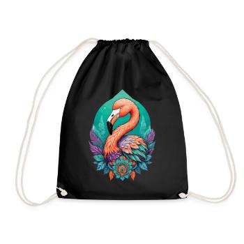 Flamingo Dream Catcher Feathers Mandala Design - Drawstring Bag - black - Front