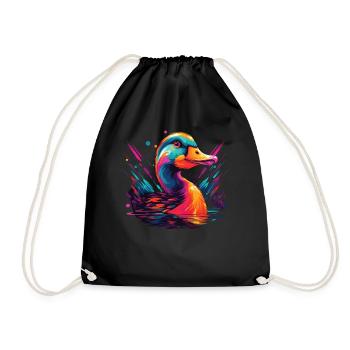 Watercolor Colorful Duck Colorful Animals - Drawstring Bag - black - Front