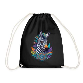 Conception de Mandala zèbre avec des symboles spirituels - Sac de sport léger - noir - Devant