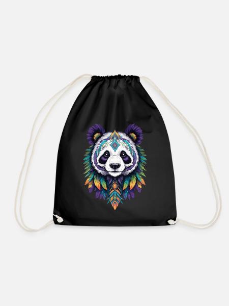 Pandabär Mandala Traumfänger Design - Turnbeutel - Schwarz