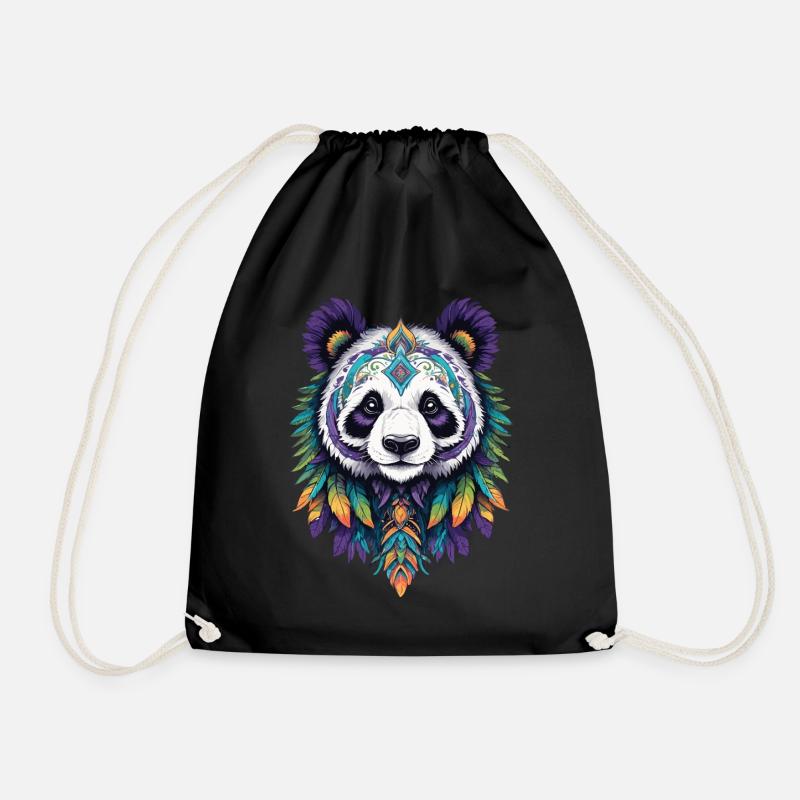 Pandabär Mandala Traumfänger Design - Turnbeutel - Schwarz