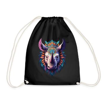 Rhinoceros Mandala Dream Catcher Design - Drawstring Bag - black - Front