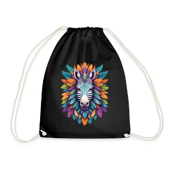 Zebra Mandala Dream Catcher Design In Bohemian Style - Drawstring Bag - black - Front