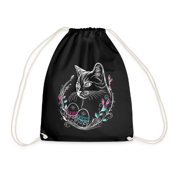 Cat Easter Easter Eggs Easter Cat - Drawstring Bag - black - Front