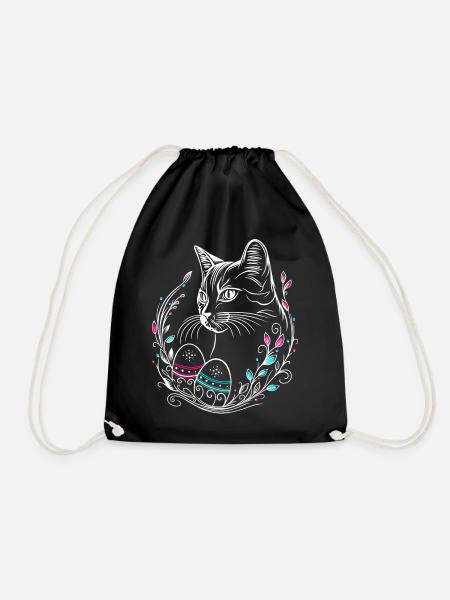 Katze Ostern Ostereier Easter Cat - Turnbeutel - Schwarz