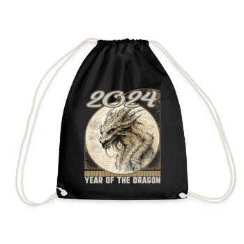 Chines New Year of Dragon Vintage Da Vinci Sketch - Drawstring Bag - black - Front
