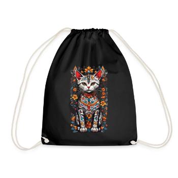 Mexikanische Blumen Katze Hauskatzen Besitzer - Turnbeutel - Schwarz - Vorne
