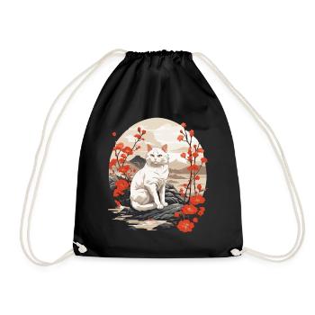 Asian Cat Cute Cat Lady Owner - Drawstring Bag - black - Front