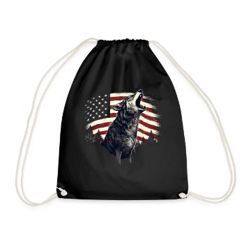 Howling Wolf American Flag Patriotic Animal Hunter - Turnbeutel - Schwarz - Vorne