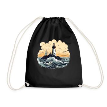 Lighthouse Sea Waves Nautical Seaside Boating - Turnbeutel - Schwarz - Vorne