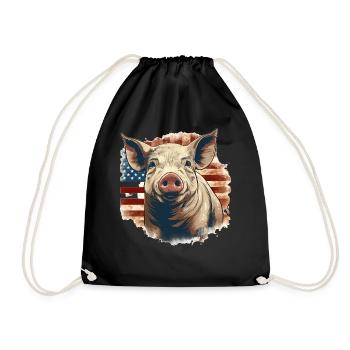Cute Retro Pig US American Flag Patriotic Farmer - Turnbeutel - Schwarz - Vorne
