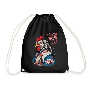 Samurai Hahn im Ukiyo-e Stil Retro Design - Turnbeutel - Schwarz - Vorne