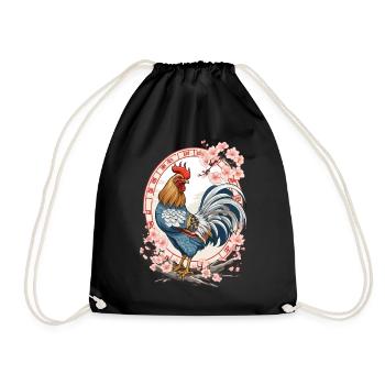 Asian With Cherry Blossoms Aesthetic - Drawstring Bag - black - Front