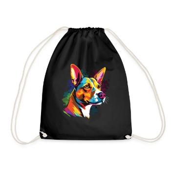 Wasserfarben Farbenfroher Basenji - Turnbeutel - Schwarz - Vorne
