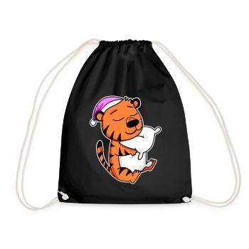 Tiger Müde Ausschlafen Schlafen Mädchen - Turnbeutel - Schwarz - Vorne
