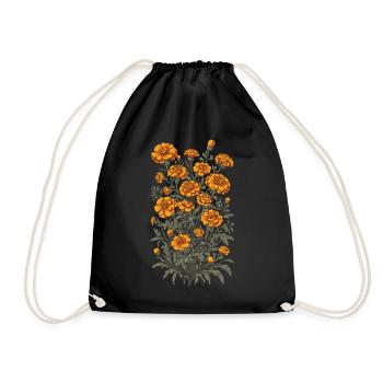 Aesthetics Design Tagetes Floral Decoration Vintage - Drawstring Bag - black - Front