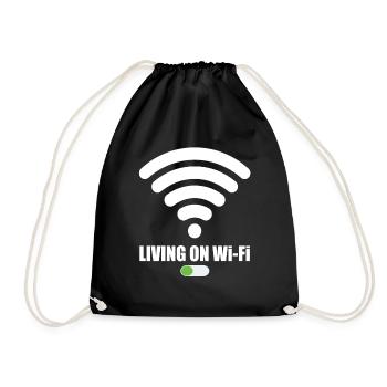 Living On Wi-Fi Wifi Wifi Saying Internet Signal - Drawstring Bag - black - Front